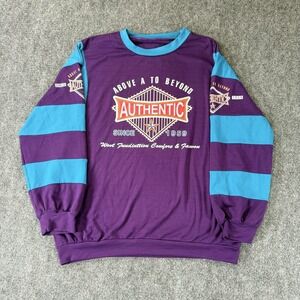 Authentic Sweatshirt Mens Small Purple Blue Striped Crewneck Graphic‎ Pullover